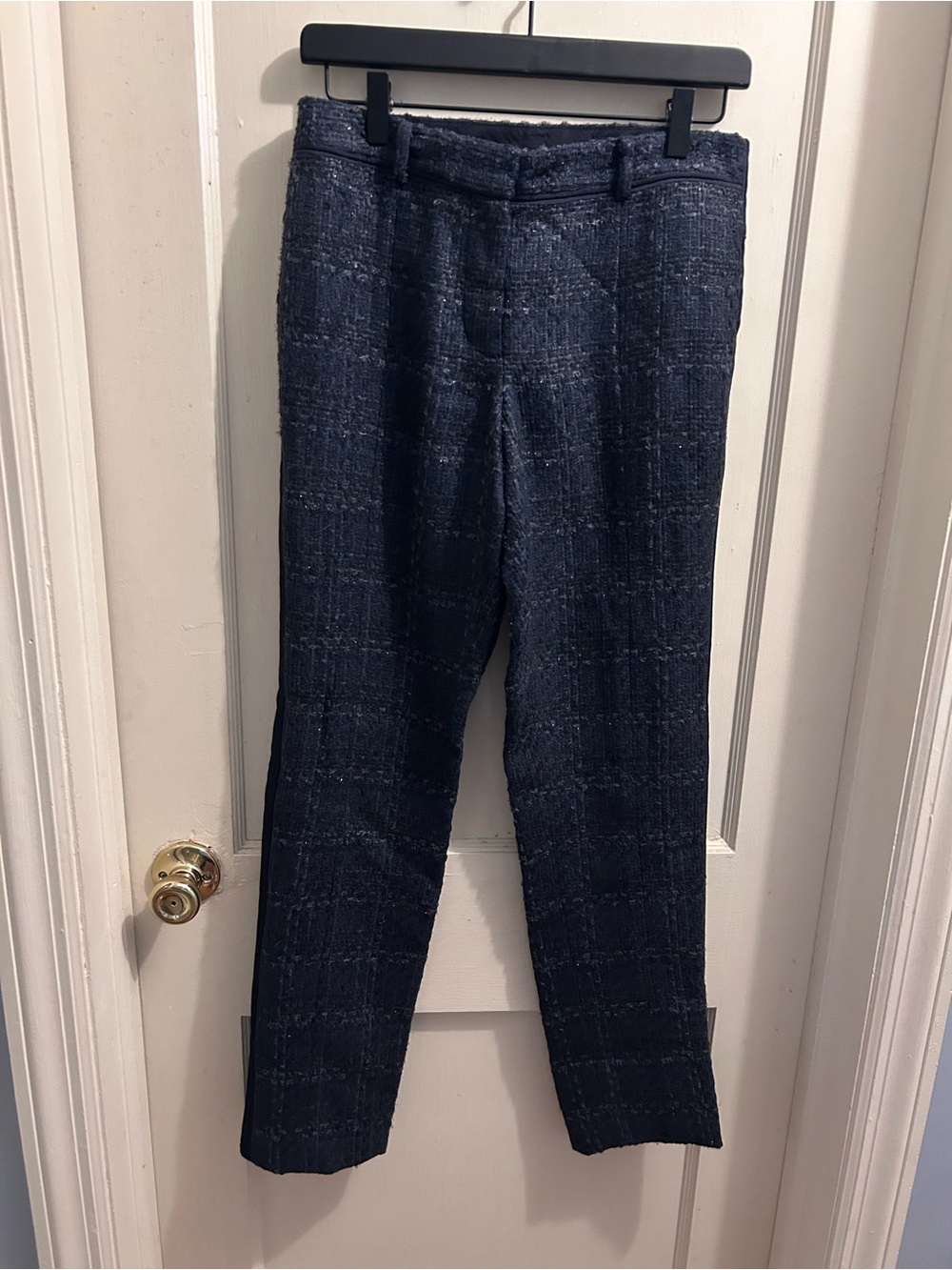 Tory Burch Navy‎ Textured Tweed Pinstripe Detail Trousers